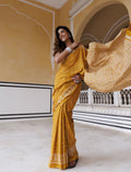 Yellow ikkat cotton saree