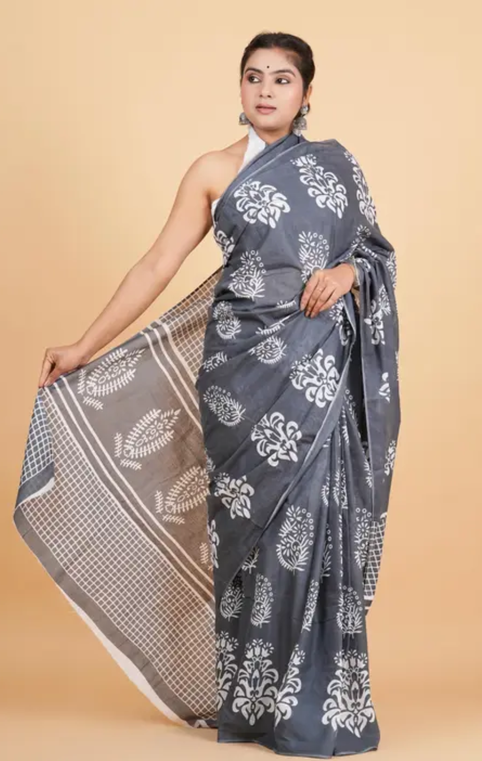 Buy Grey mul mul cotton saree