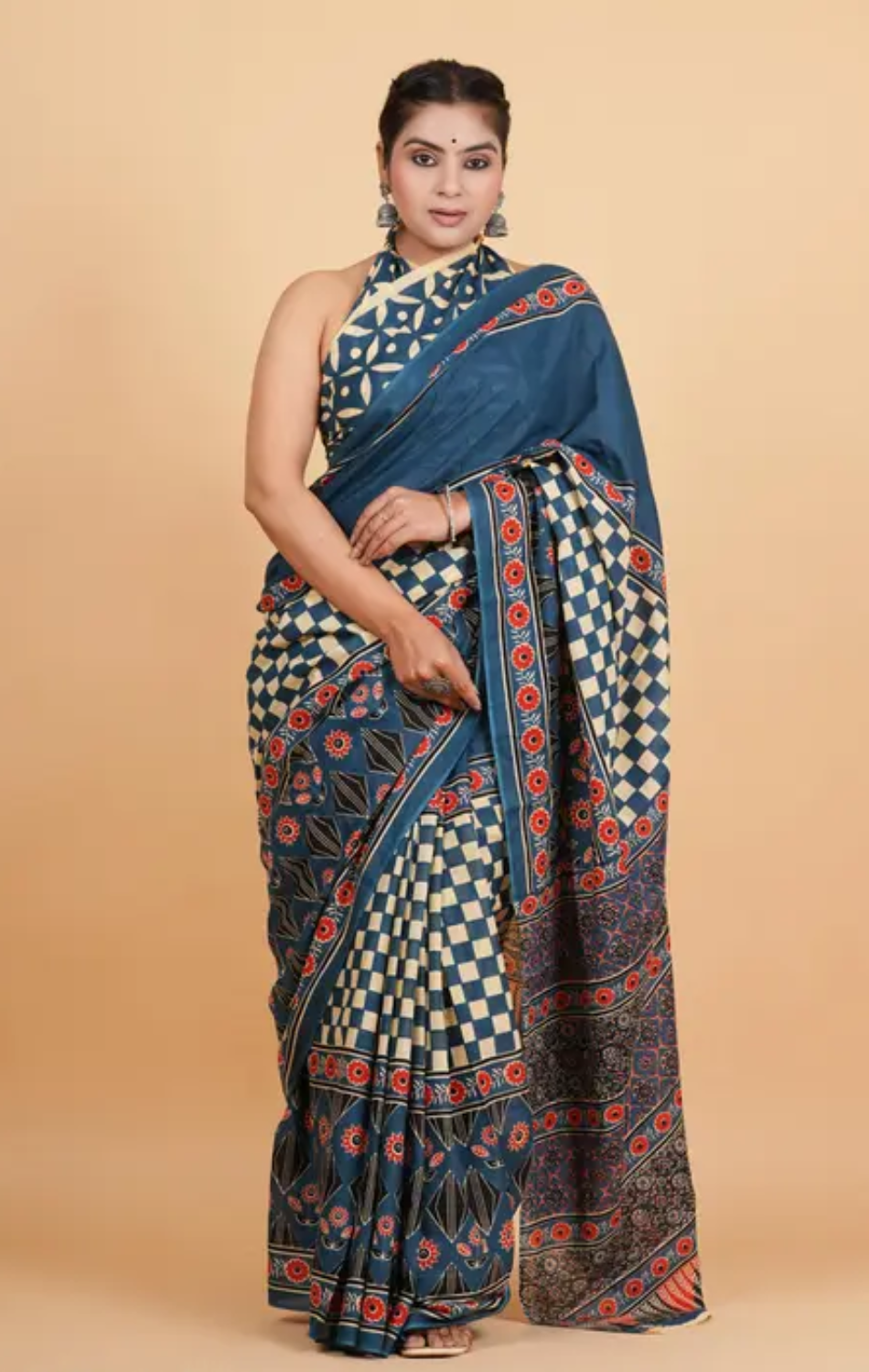 Multicolour Ajrakh Printed Saree