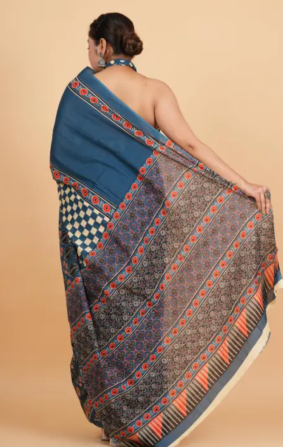 Multicolour Ajrakh Printed Saree