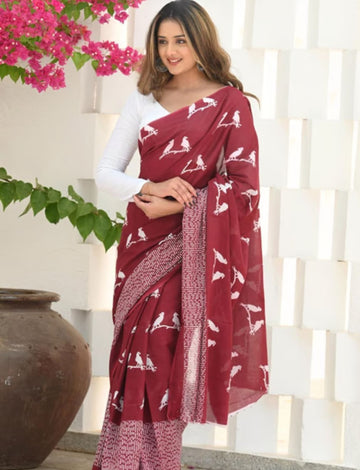 Maron Sparrow  Mulmul Saree