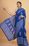 Blue Ajrakh cotton saree