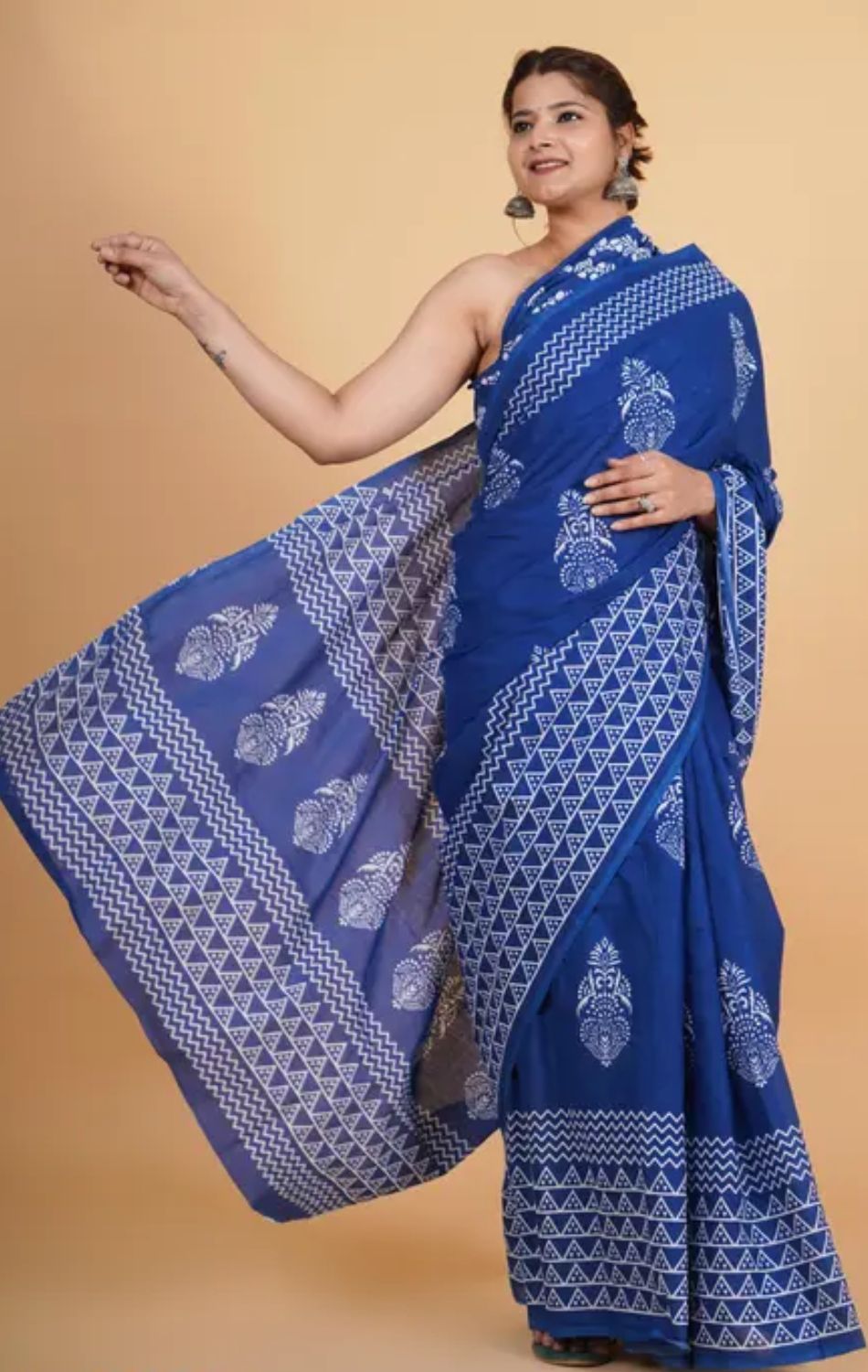 Blue Ajrakh cotton saree